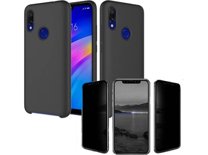 Kit Carcasa y Protector de Cristal Privacy Huawei P Smart 2019 Silicona Negro