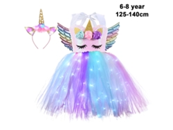 2026-disfraz Led Para Niña Vestido Arcoíris Con Lentejuelas Alas Y Diadema Para Fiestas Cumpleaños Disfraces 8t 125-140cm