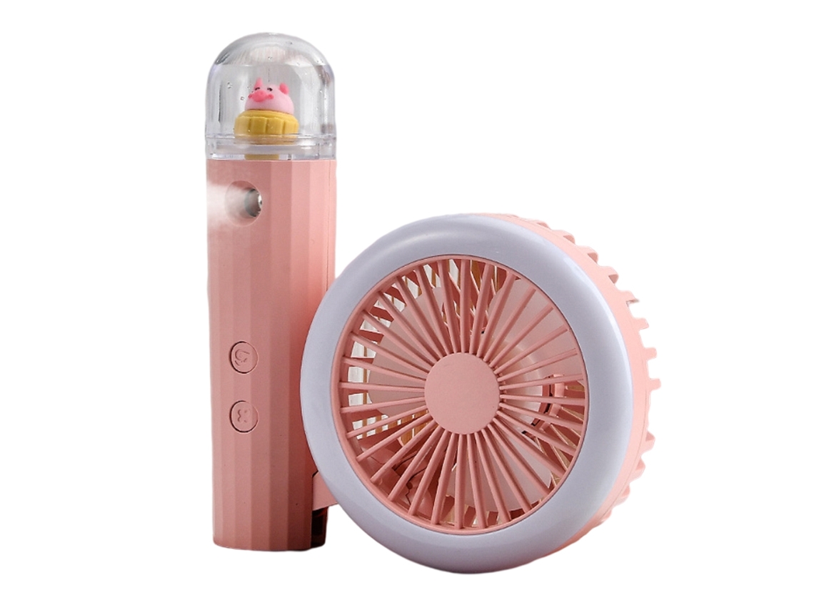 Ventilador portátil con humidificador y luz nocturna, recargable.