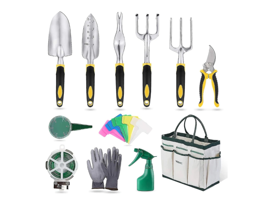 Juego de herramientas de jardinería, 12 piezas de acero inoxidable resistente con mangos de goma antideslizantes, bolsa de almacenamiento y varias herramientas.