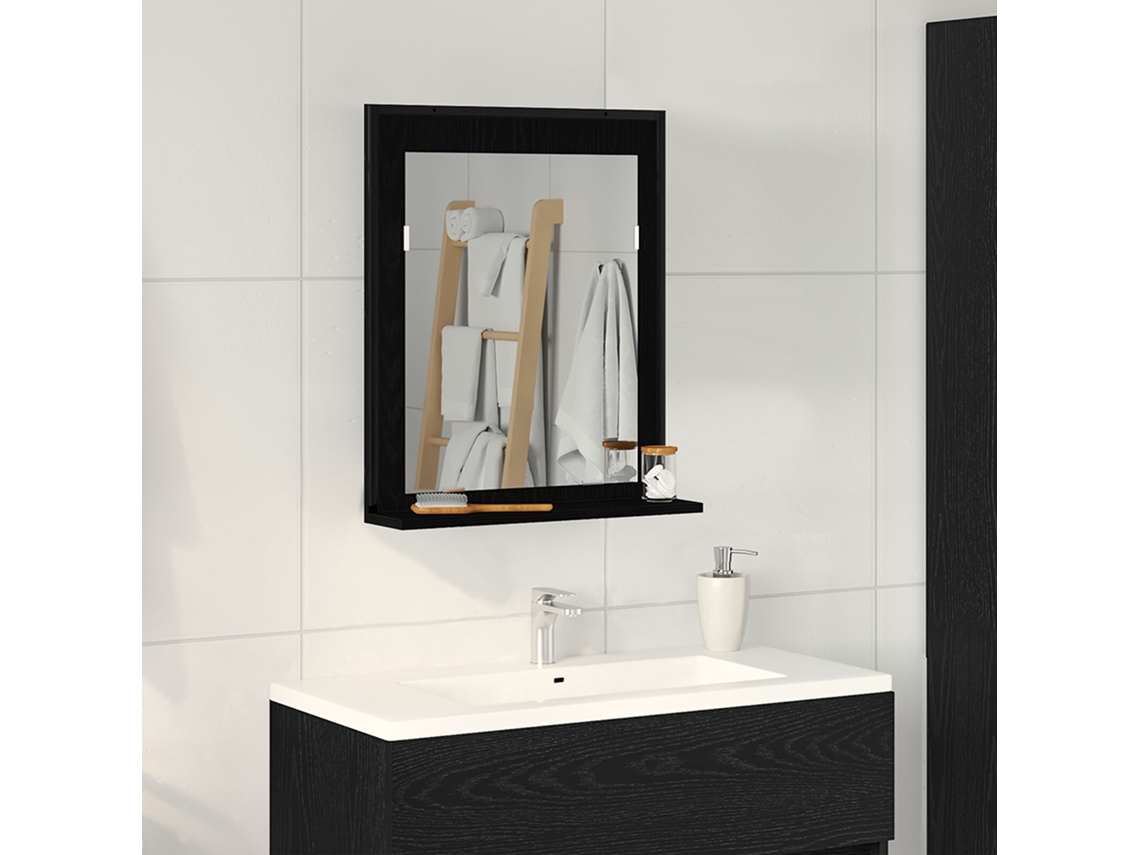 Espejo De Baño Negro Roble 50x12x60 Cm Madera Elaborada