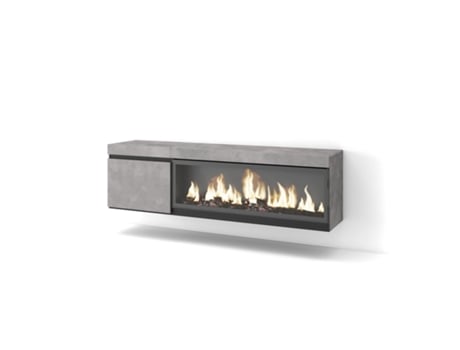 Mueble TV, Televisión, 160, Para TV hasta 65, Chimenea eléctrica XXL, Colgado, Suspendido, Cemento SKRAUT HOME