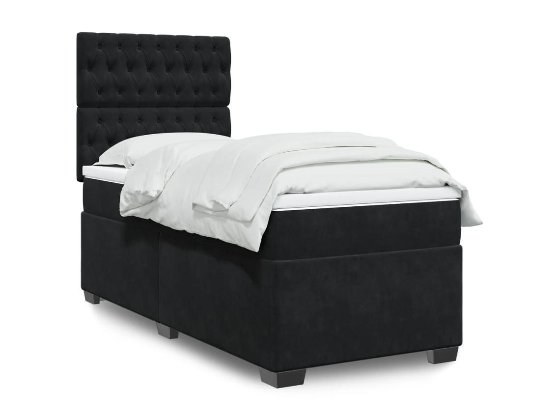 Cama Box Spring Con Colchón Terciopelo Negro 90x200 Cm