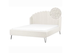 Cama Beliani Ambillou De Bouclé Blanco 177x214x126