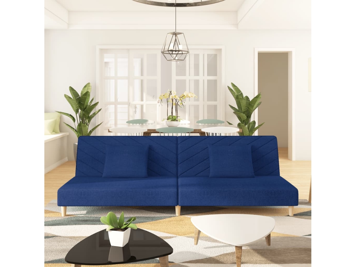 Sofá Cama De 2 Plazas Con Dos Almohadas Tela Azul