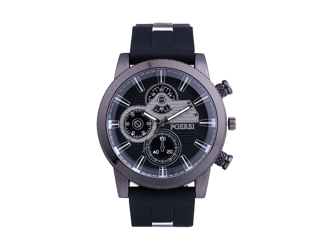 Reloj De Pulsera De Cuarzo Sencillo E Informal Para Hombre Con Correa De Silicona Negra.