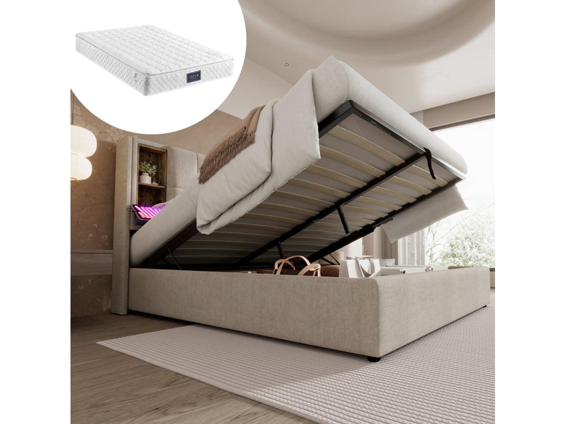 Cama De 140x200 Con Carga Y Almacenamiento Mediante Usb-c.