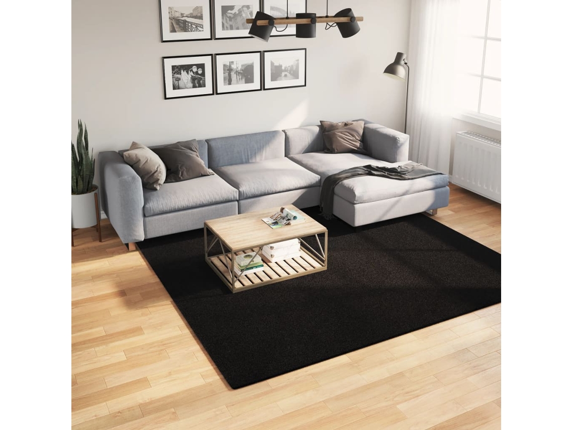 Alfombra De Pelo Corto Suave Lavable Huarte Negro 240x240 Cm