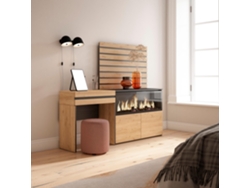 Tocador Cajón Chimenea Eléctrica Listones SKRAUT HOME Madera de Roble Melamina Marrón (177x35x145)