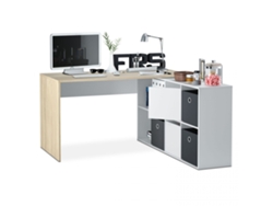 Mesa de escritorio Adapta XL Blanco Artik (Blanco Mate) - Roble Canadian 136/203 x 74 x 66 / 139 cm