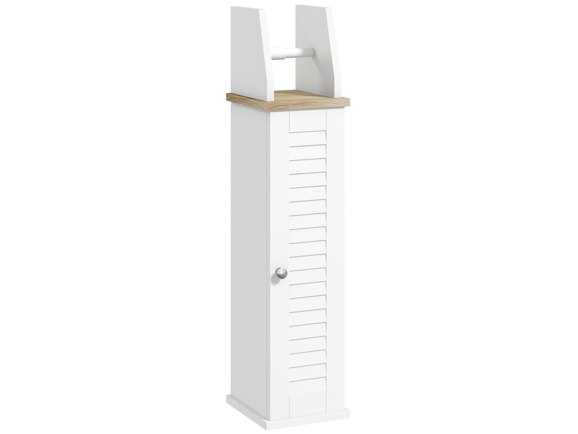 Mueble De Baño Con Portarrollos De Papel Higiénico, Armario Y Estante Ajustable, 18 X 20 X 80 Cm, Blanco