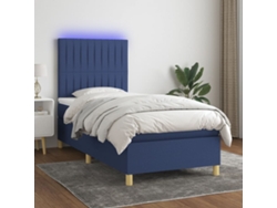 Cama Box Spring Colchón Y Luces Led Tela Azul 80x200 Cm