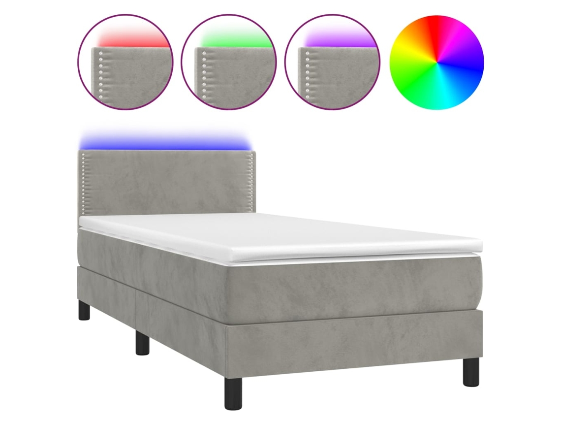 Maison Exclusive - Cama Box Spring Colchón Y Led Terciopelo Gris Claro 90x190 Cm