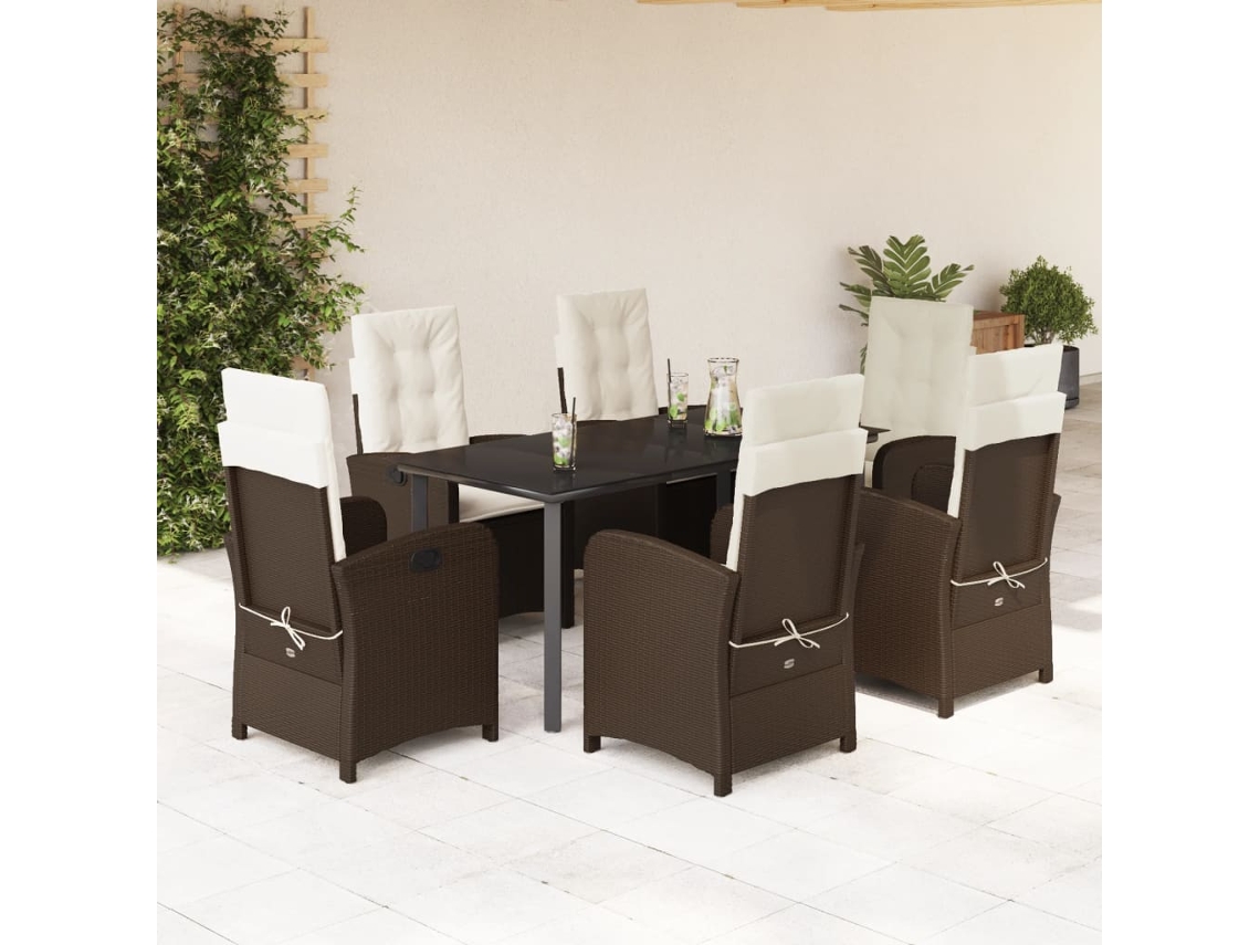 Juego de comedor de jardín de 7 piezas con cojines de mimbre marrón DKD Home Decor