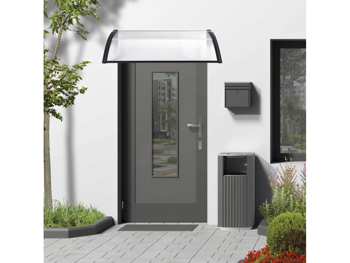 Marquesina exterior para Puertas Mellerud protección policarbonato /  plástico 120 x 100 cm - Transparente y Negro [en.casa]