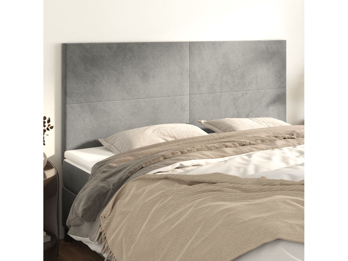 Cabeceros 4 Unidades De Terciopelo Gris Claro 100x5x78/88 Cm