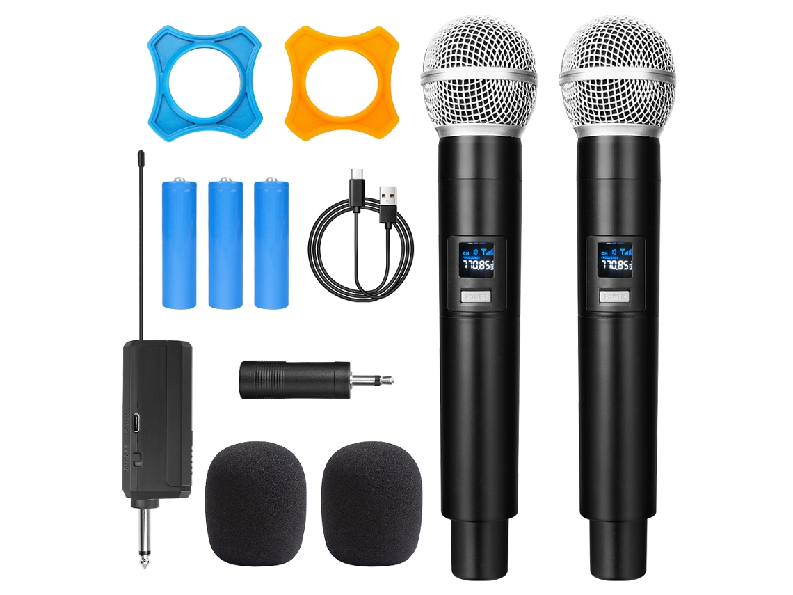 Micrófono de Karaoke MDUG Inalámbrico Recargable de Mano Doble con Receptor (Doble Pieza) 