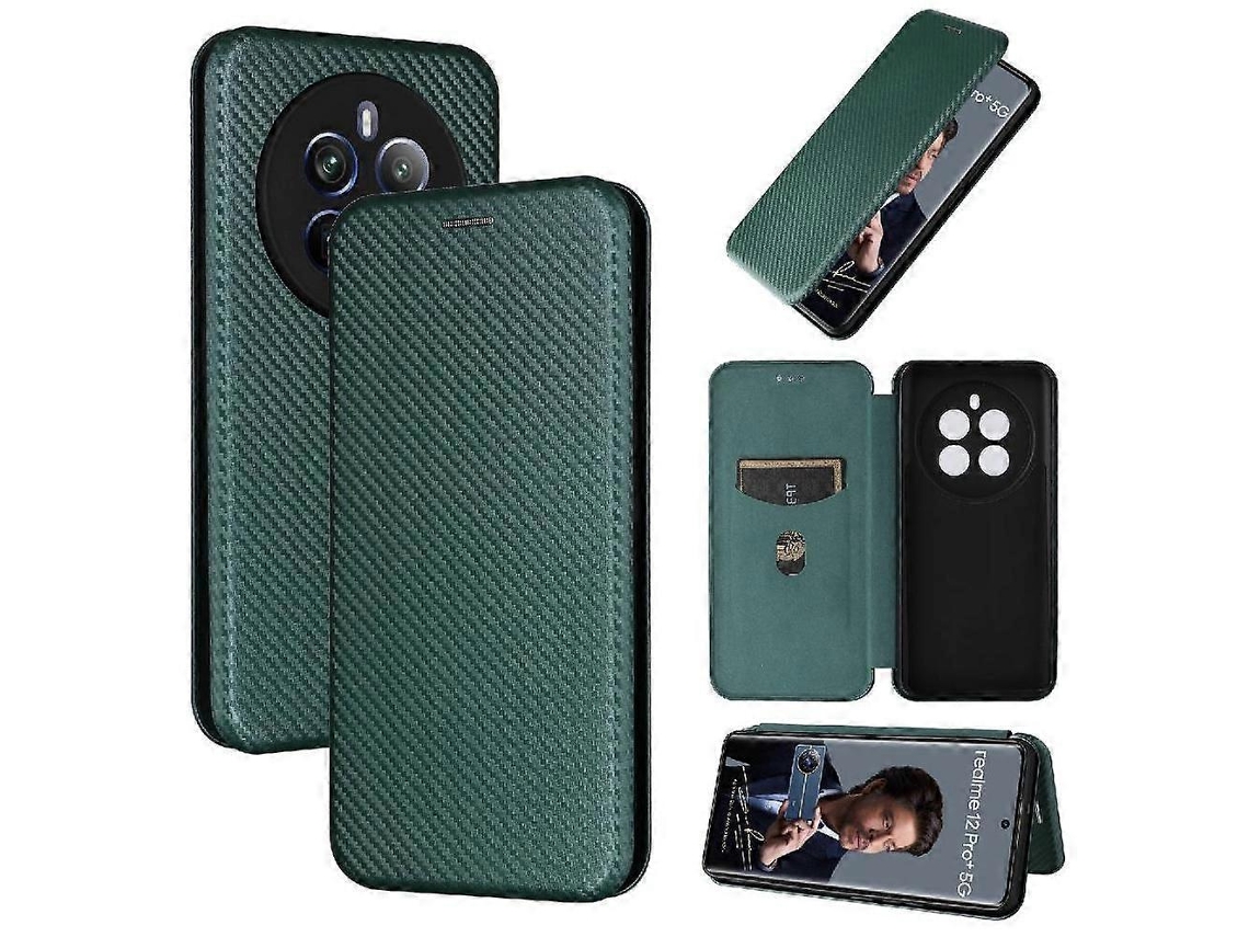 Funda Para Realme 12 Pro/realme 12 Pro Plus, Protección Total, Cuero De Fibra De Carbono, Tapa Magnética Con Tarjetero