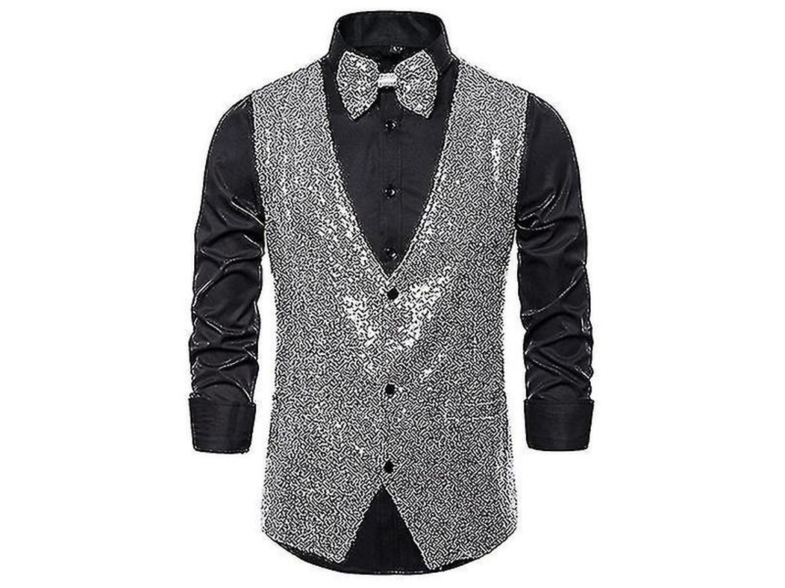 2026-chaleco De Lentejuelas Para Hombre Reluciente Con Corbata De Lazo Traje V-cuello Fiesta