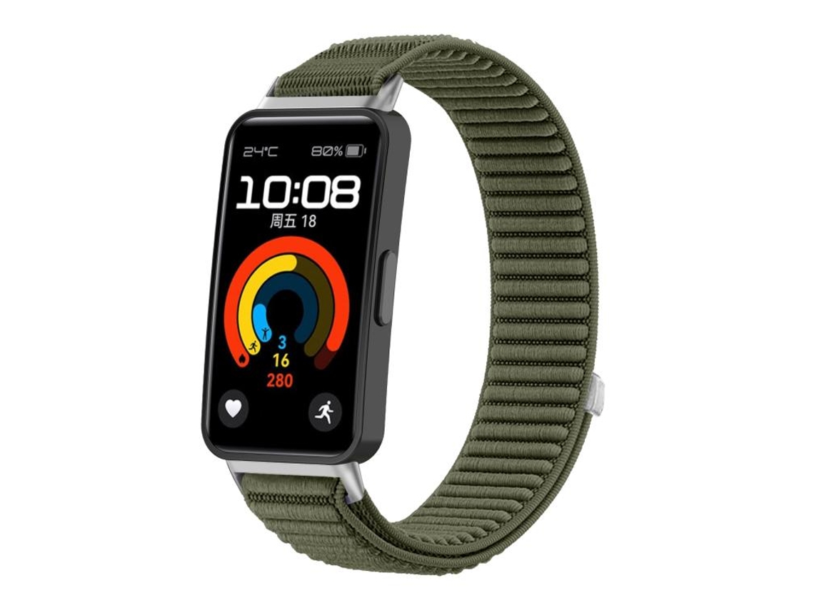 Bracelete Para Honor Band 10 / 9 - Nylon Trançado - Fecho De Velcro - Interface Metálica Verde Abeto