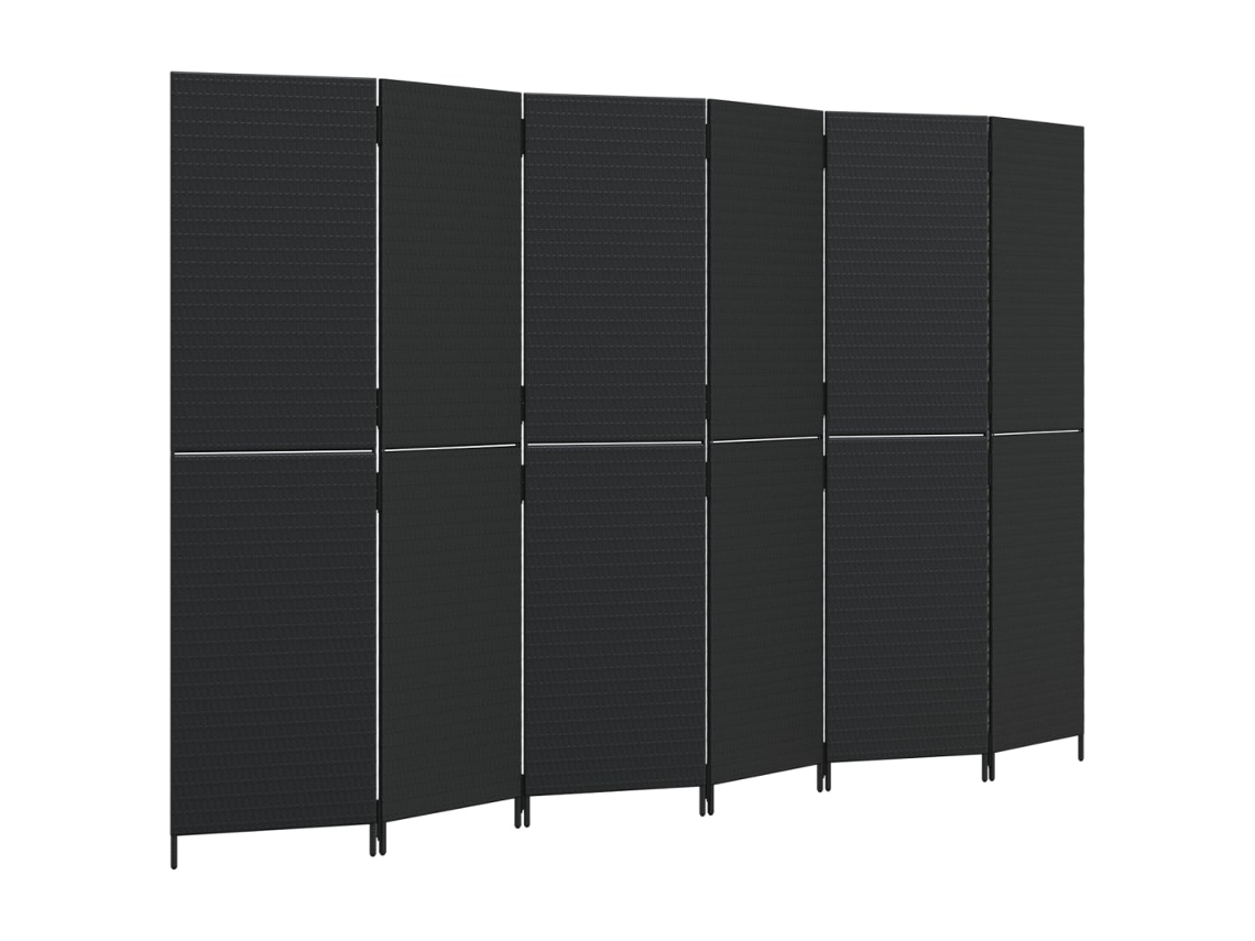 Biombo separador de ambientes, 6 paneles en resina tejida y acero negro Dec031133