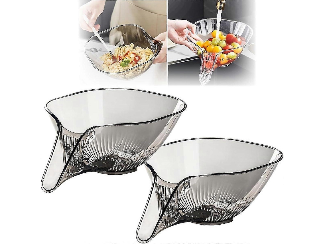 Juego de 2 cestas de escurrido multifuncionales, embudo para escurrir frutas y verduras, recipiente de escurrido de plástico multifuncional.