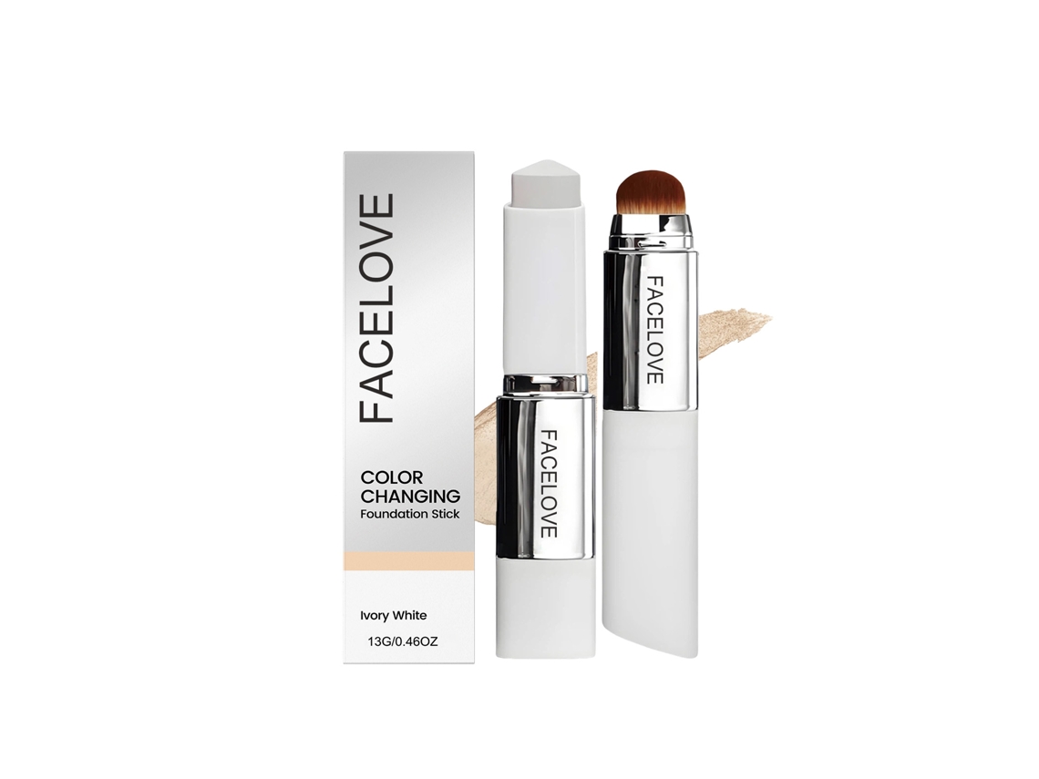 Brocha para base de maquillaje termosensible 2 en 1, color blanco marfil.