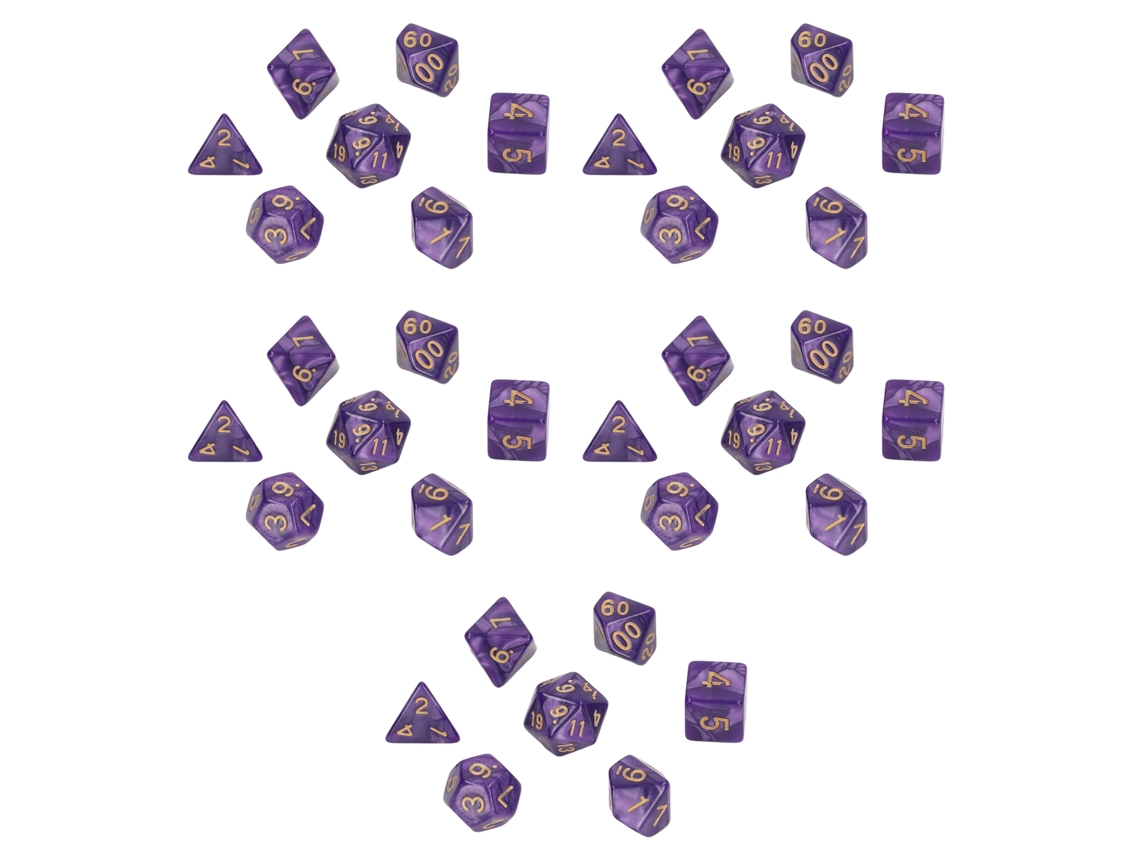 5 Juegos De Dados Poliédricos Perlados Con Números Dorados Para Juegos Interactivos Y Útiles Escolares Morados.
