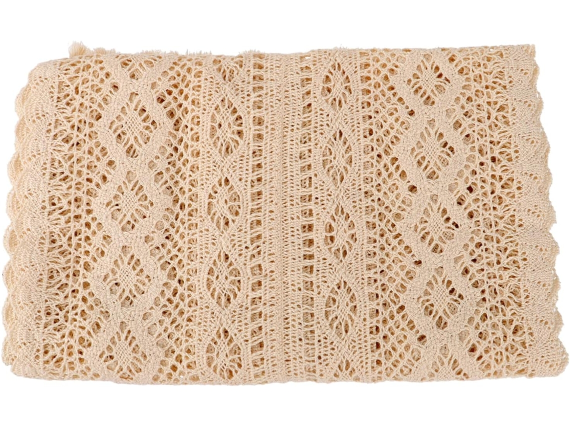 Mantel Decorativo De Ganchillo Con Encaje Calado Y Borlas, Adorno De Mesa Beige