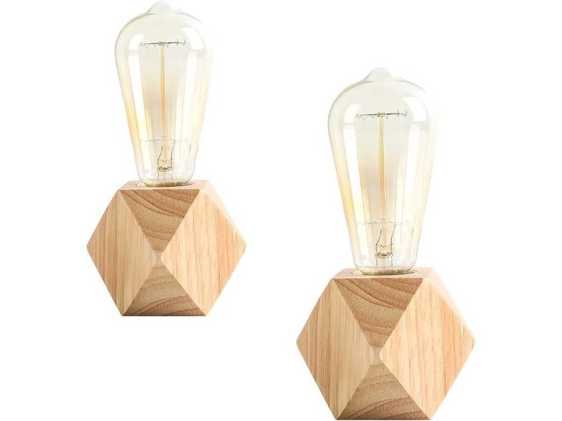Lámpara De Mesilla Pequeña Con Base De Madera En Forma De Diamante (bombilla No Incluida) - 2 Unidades