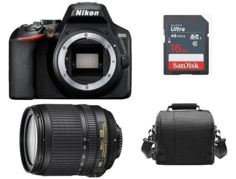 Kit Cámara Réflex NIKON D3500 Negro + AF-S 18-105MM F3.5-5.6G ED VR (caja blanca) + Funda de cámara + Tarjeta SD de 16GB