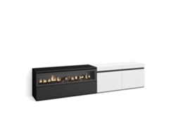 Mueble TV Televisión 200x45x35cm Para TV hasta 80 Chimenea eléctrica Blanco y negro