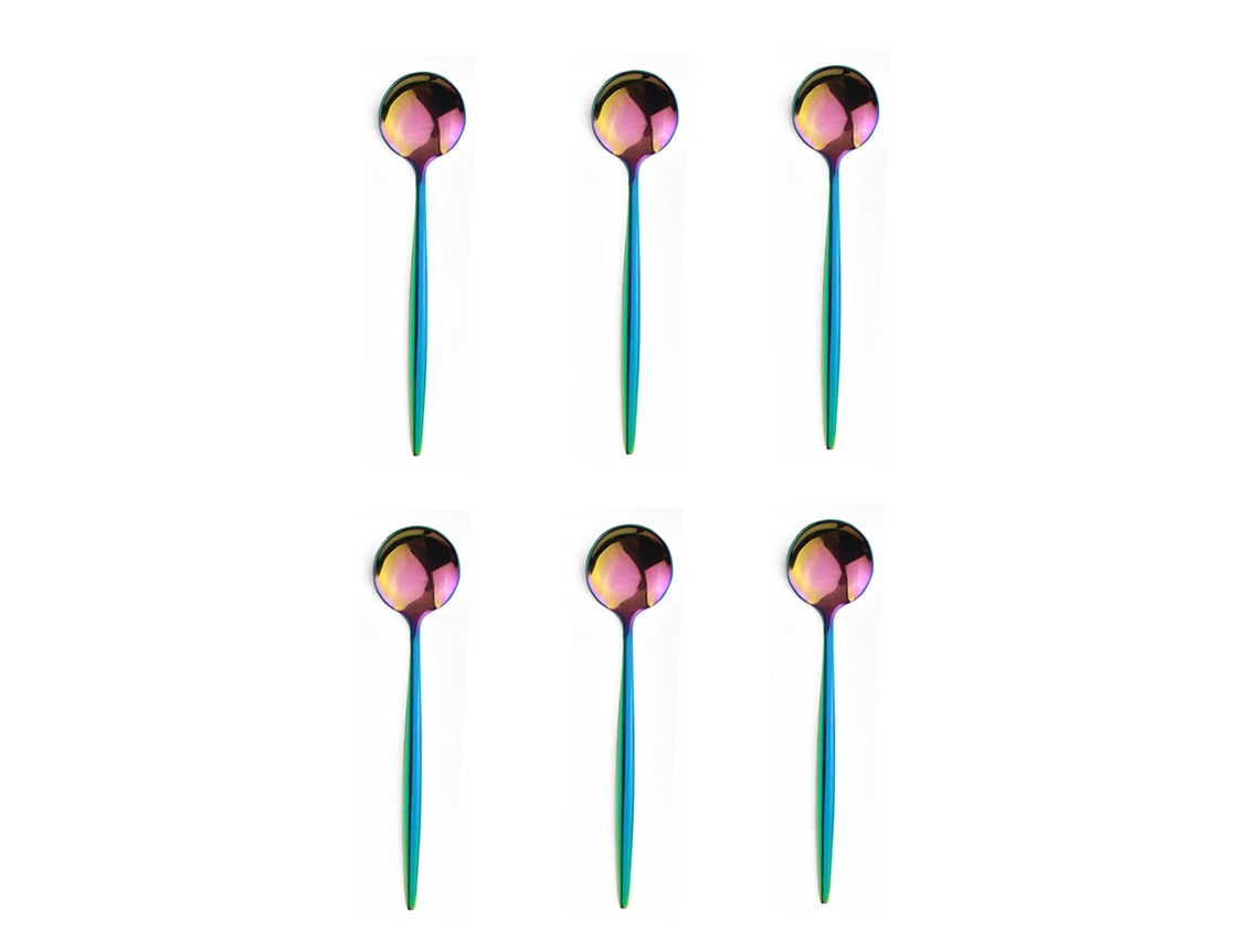 Juego de 6 cucharas pequeñas de acero inoxidable, negras y doradas. MDUG (coloridas)
