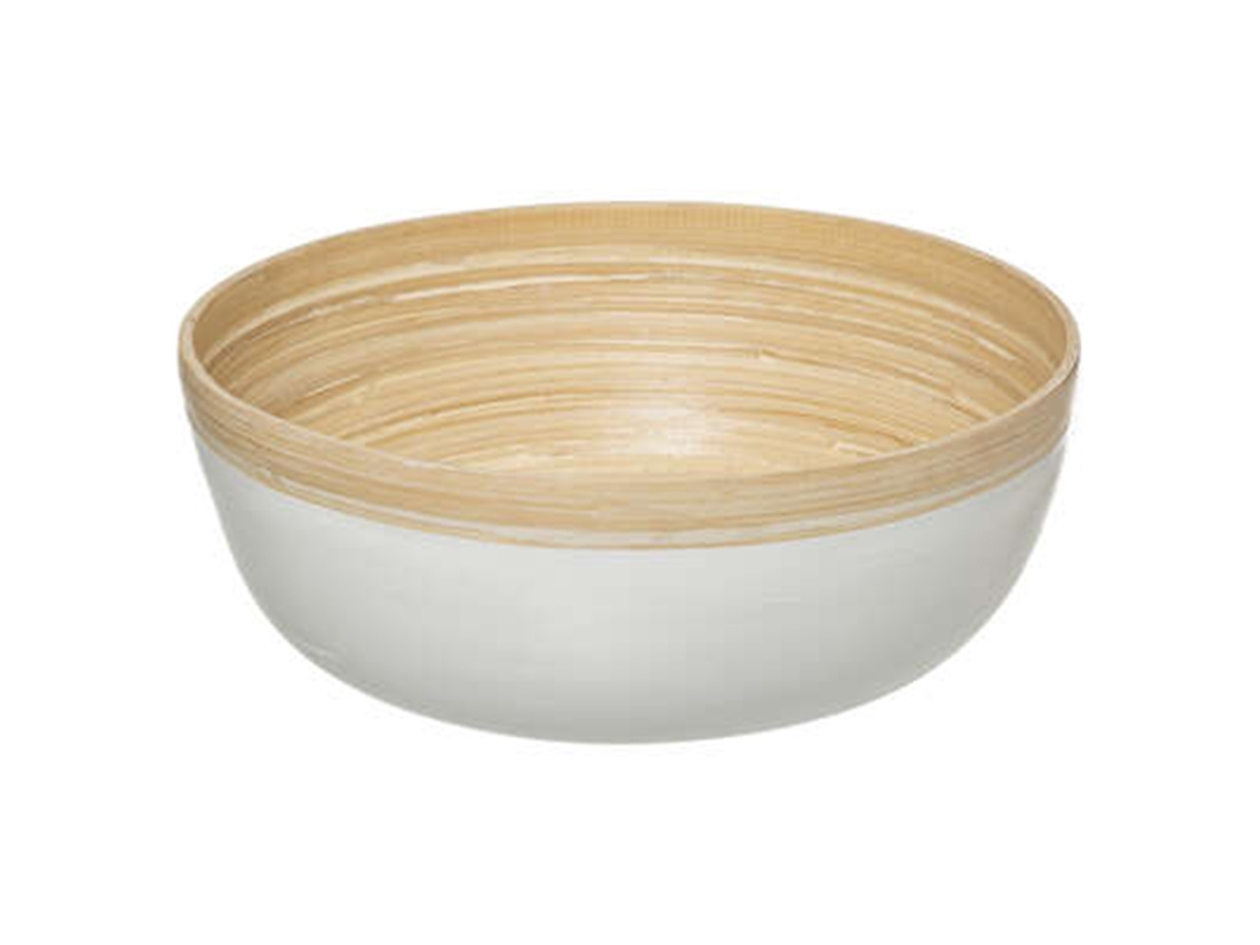 WELL HOME - Ensaladera de madera de bambú en color blanco Ø30x12cm