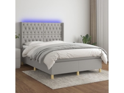 Cama Box Spring Colchón Y Luces Led Tela Gris Claro 140x200 Cm