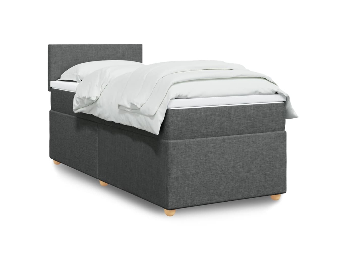 Cama Box Spring Con Colchón Tela Gris Oscuro 80x200 Cm