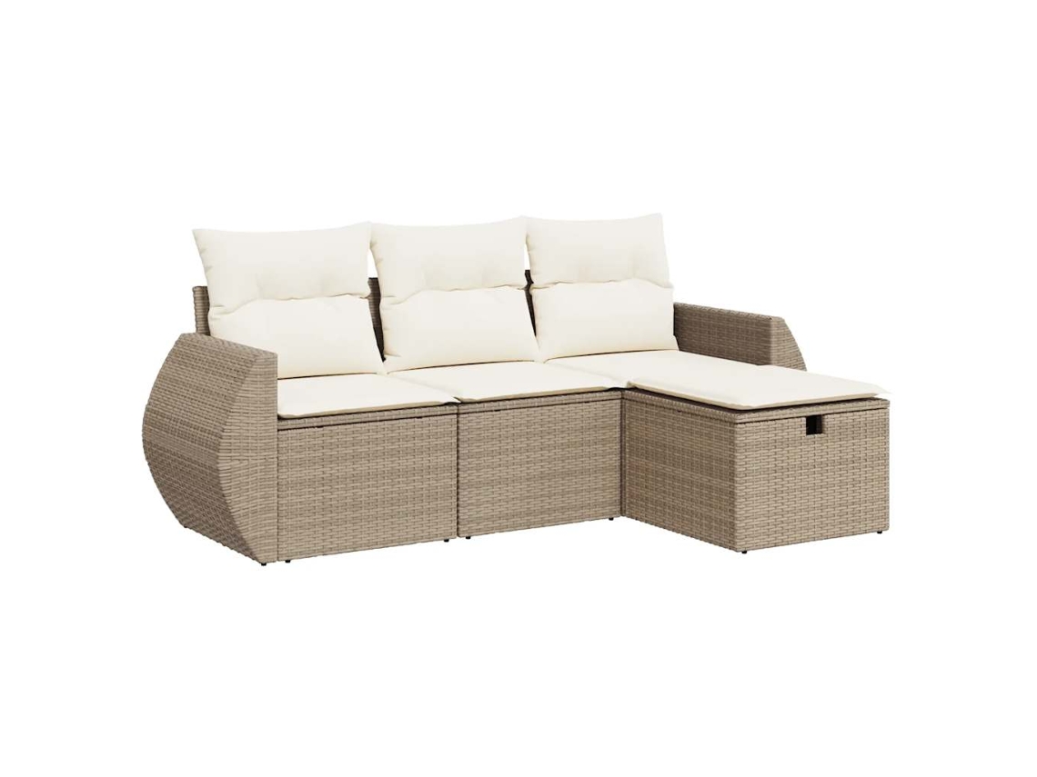 Conjunto 4 de sofás jardín con cojines VIDAXL ratán sintético beige