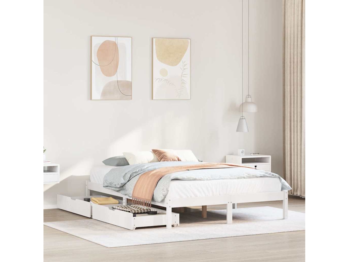 Estructura De Cama Sin Colchón Madera De Pino Blanca 140x200 Cm