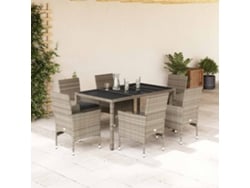 7 unidades Conj. Jantar Jardim Almofadões Vime Pe/vidro Cinza Claro Dkd Home Decor