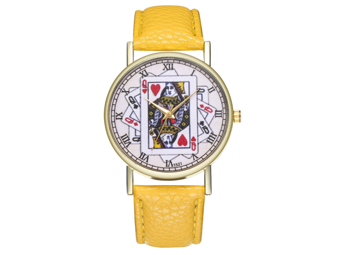 Reloj De Pulsera De Cuarzo Informal Y Moderno Con Correa De Cuero Amarilla Para Hombre Y Mujer.