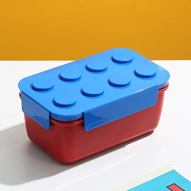 Fiambrera creativa con forma de bloques de construcción, fabricada en plástico PP comestible y apta para microondas. MDUG (azul, 1300 ml)