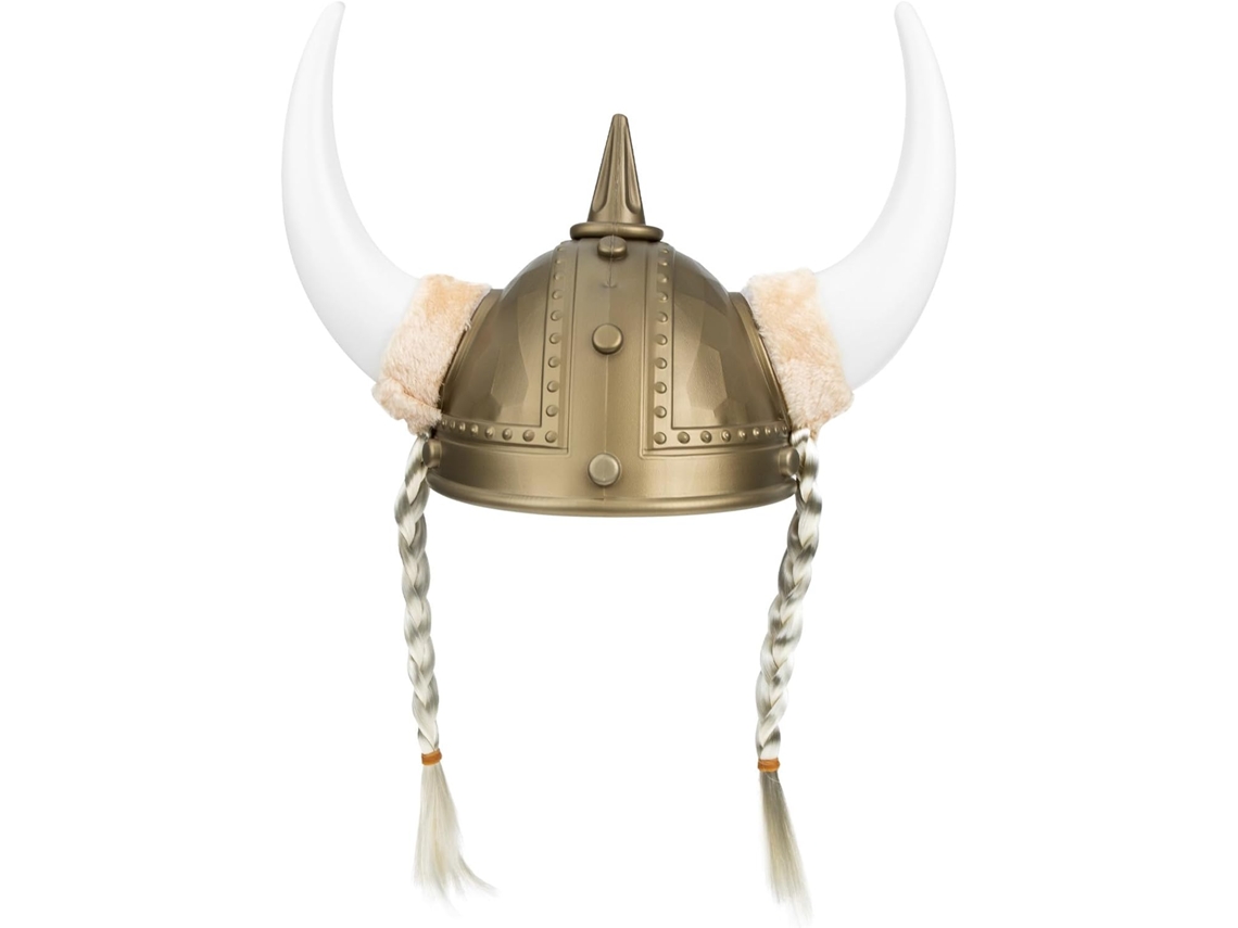 Sombrero De Disfraz Vikingo De Cuerno De Buey De Plástico Dorado, Casco Vikingo Para Hombre