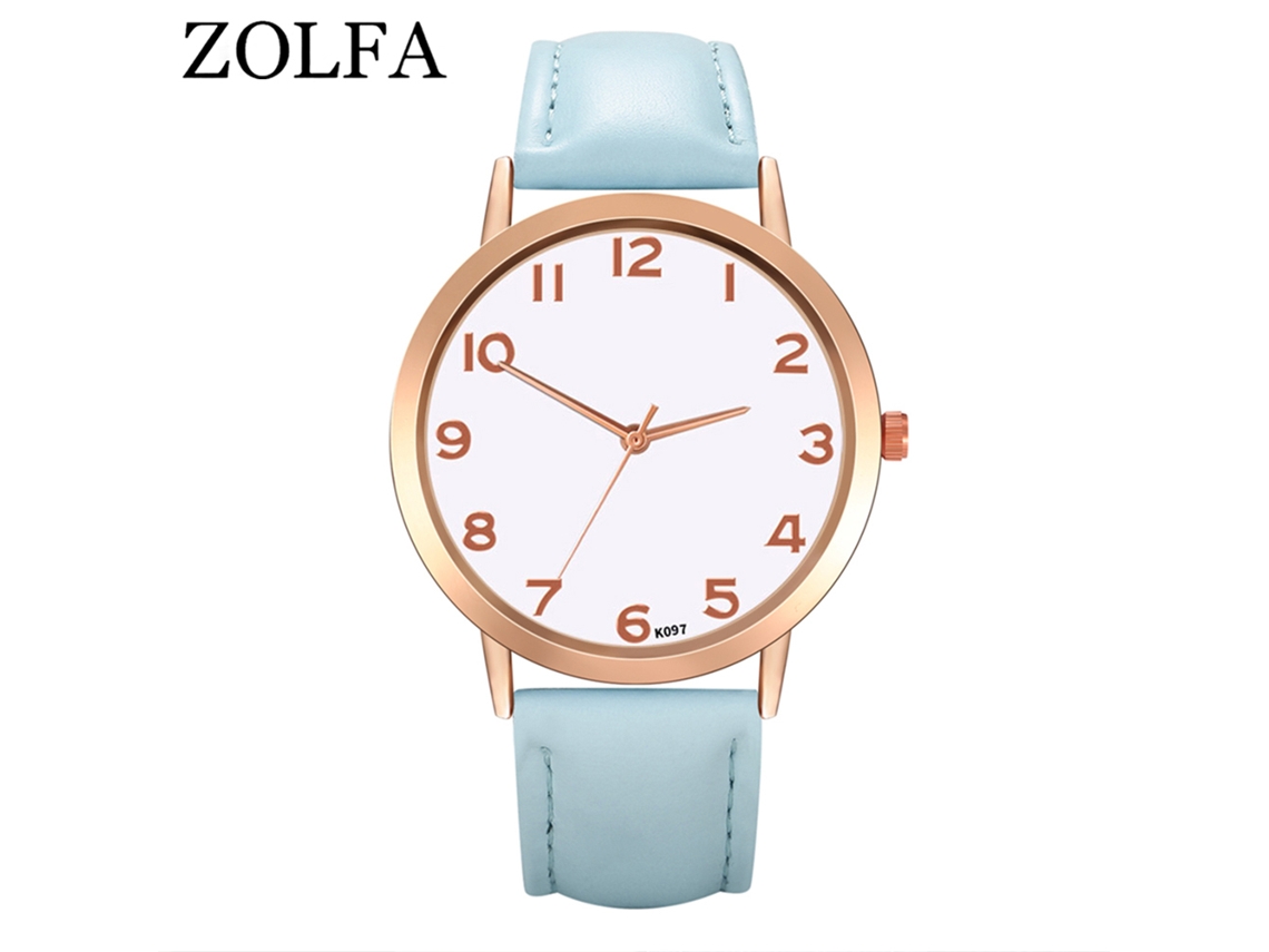 Reloj De Pulsera De Cuarzo Para Hombre/mujer Con Esfera Redonda Azul Claro.
