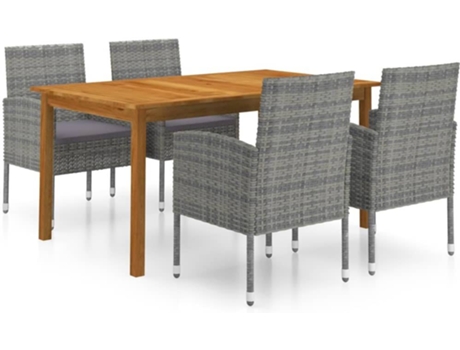 Conjunto 5 de comedor para jardín de VIDAXL gris
