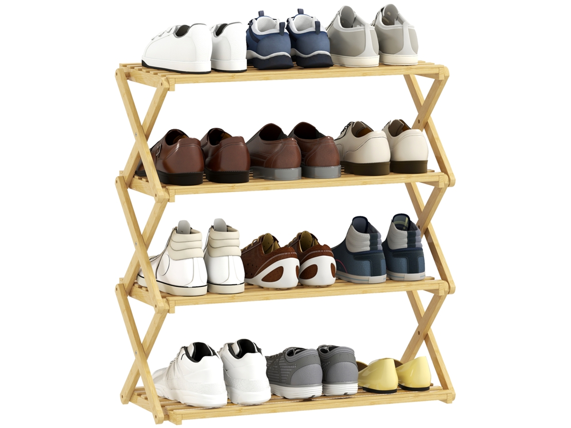 Zapatero Plegable De Bambú Con 4 Niveles, Acabado Natural.