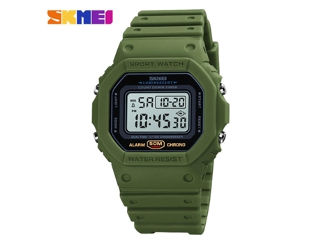 Hombres Mujeres Relojes Deportivos Al Aire Libre Reloj De Pulsera Electrónico Cuadrado Led Impermeable-Máquina Blanca Verde Militar VEANXIN