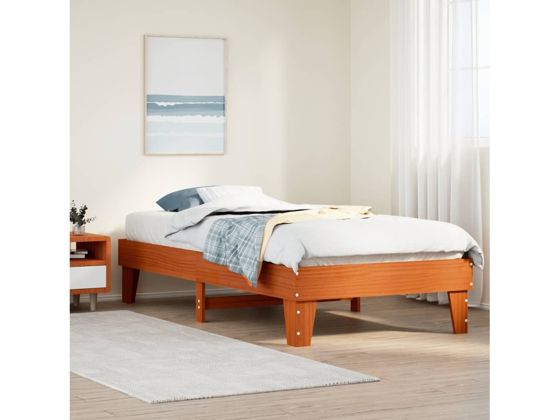Estructura De Cama Sin Colchón Madera Maciza Marrón 75x190 Cm