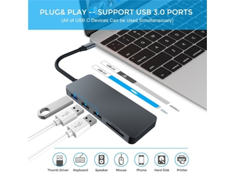 Estación de acoplamiento tipo c 7 en 1 Tipo c a convertidor compatible con HDMI para adaptador Macbook Pro gris