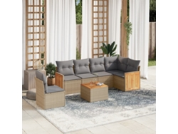 Conjunto de sofá de jardín de 7 piezas con cojines, mimbre sintético beige, Dkd Home Decor