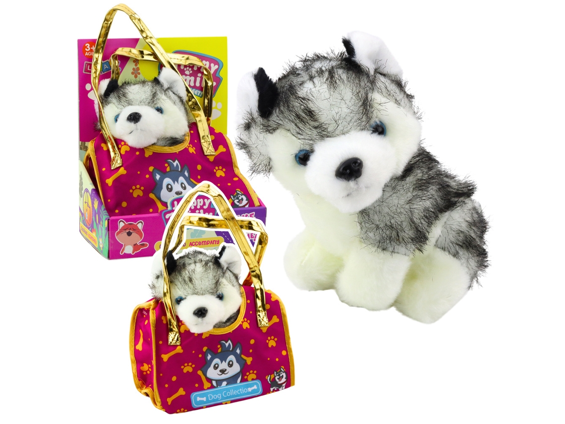 Peluche de perro husky en bolsa, blanco y gris, B.active